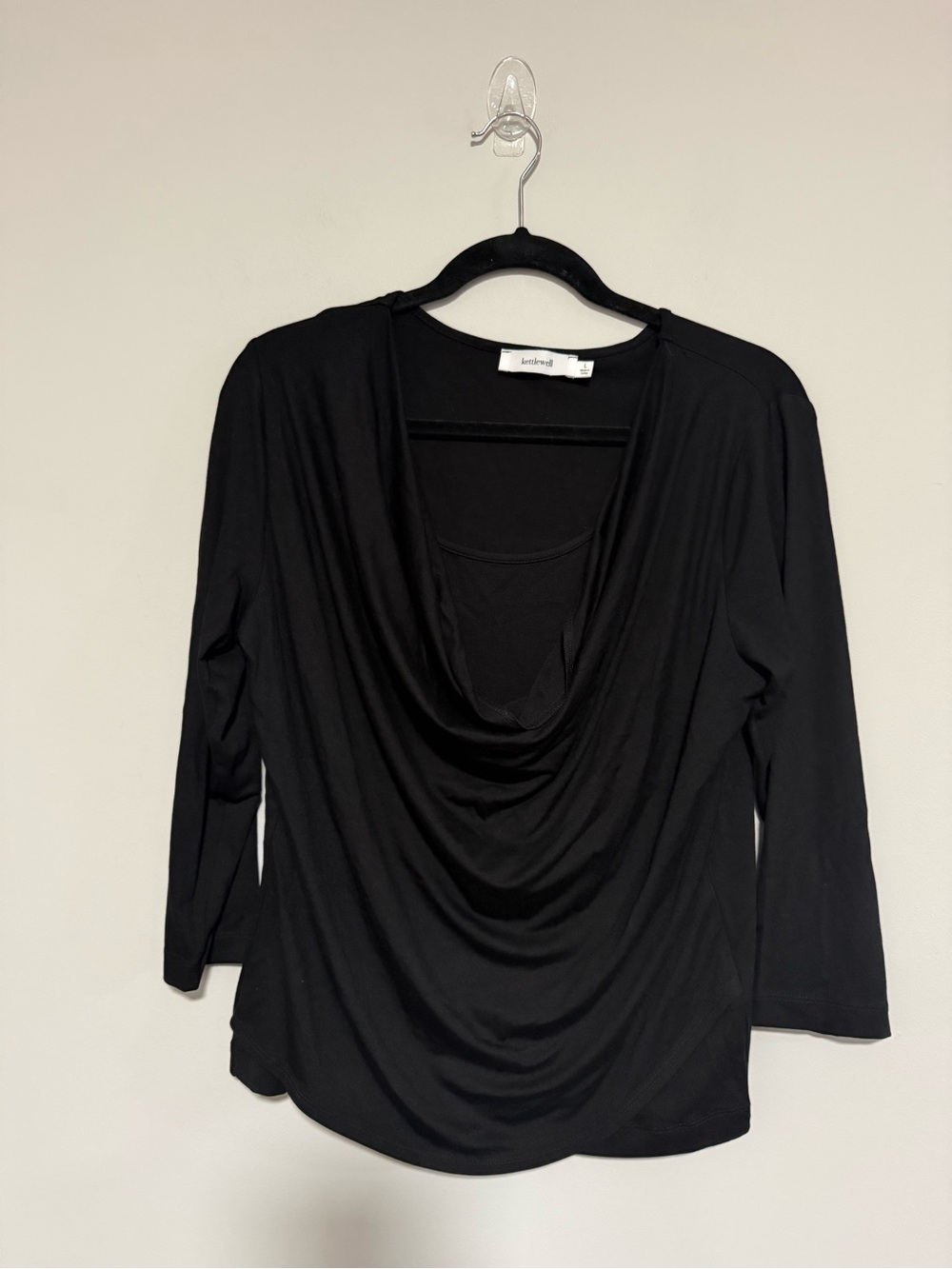 Kettlebell Black Alicia Cowl Neck 3/4 Sleeve Top Size Large